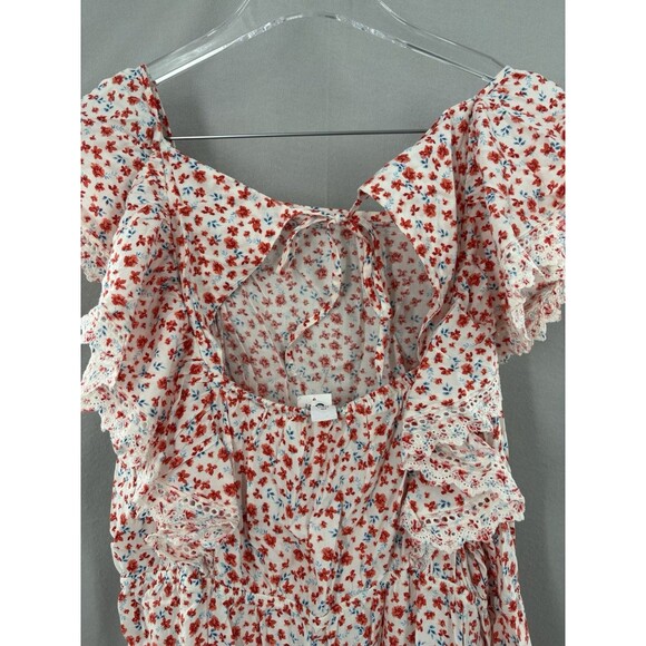 Old Navy 2X Dress Mini Open Back Pockets Ruffles Ditsy Floral Red White NWT - Picture 6 of 8